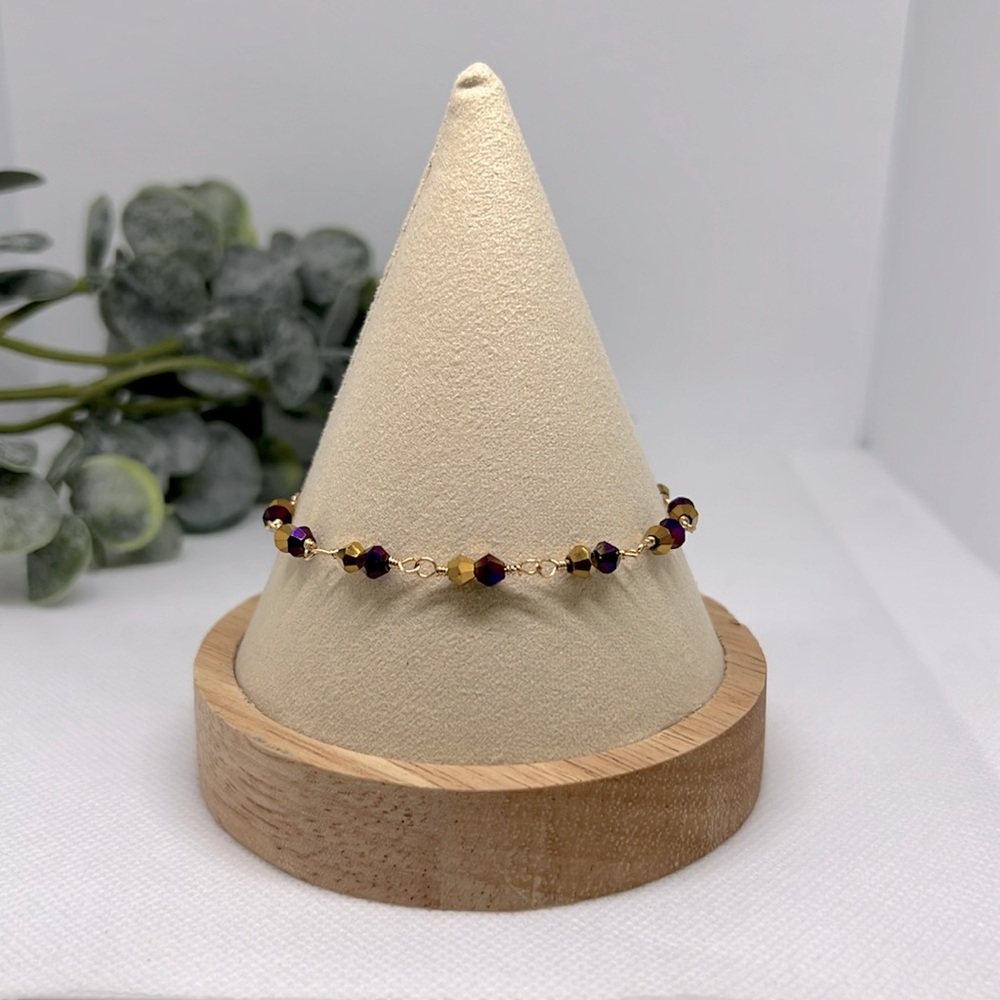 Dainty Glass Purple and Gold Bead Bracelet